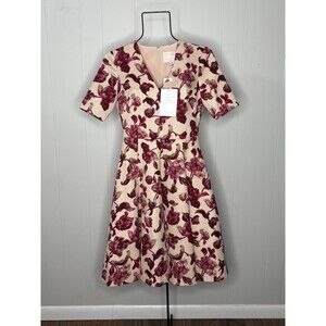 NWT Gal Meets Glam Edith Dress Size 2 Petite Fit and Flair Magenta Maroon V Neck
